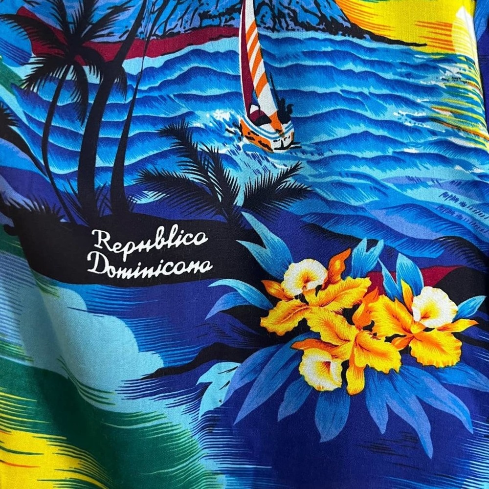 Blue Hawaiian Print Cotton Button Down Short Sleeve Shirt Men's XXXL NWT - Picture 3 of 6